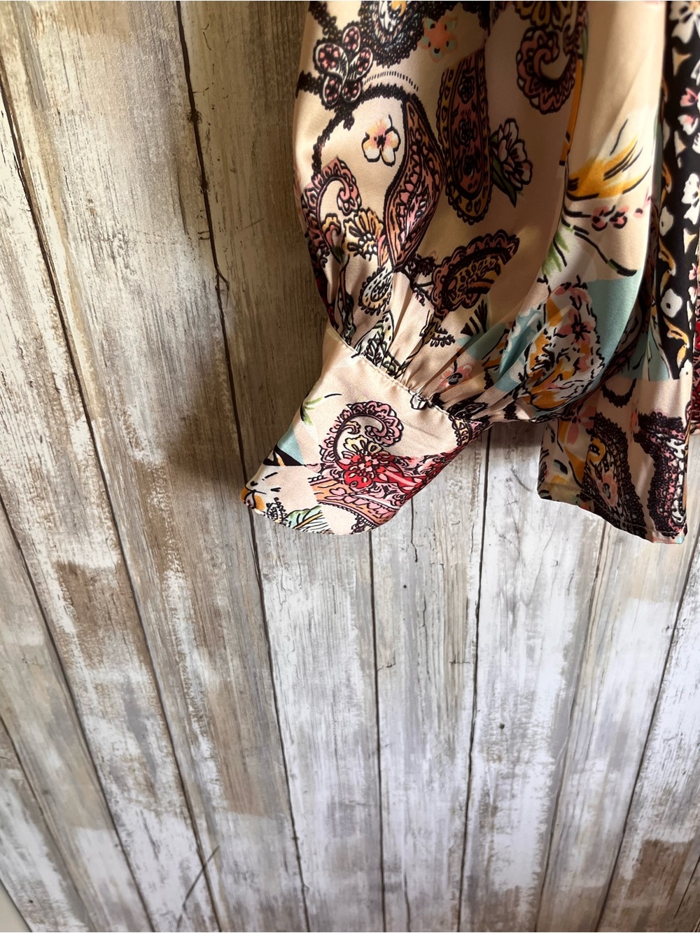 Fate Boho Paisley Floral Button Front Blouse Long Sleeve Top Medium - Picture 4 of 7